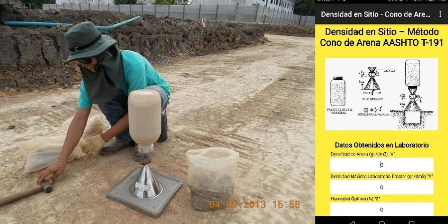 Densidad de campo (cono de arena) en San Luis Potosí: control real de compactación